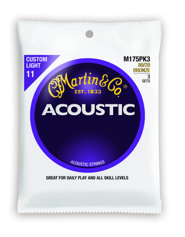 Martin & Co M175PK3 – 80/20 Bronze (Custom Light) 11-52 Akustik Gitar Teli – 3 Set